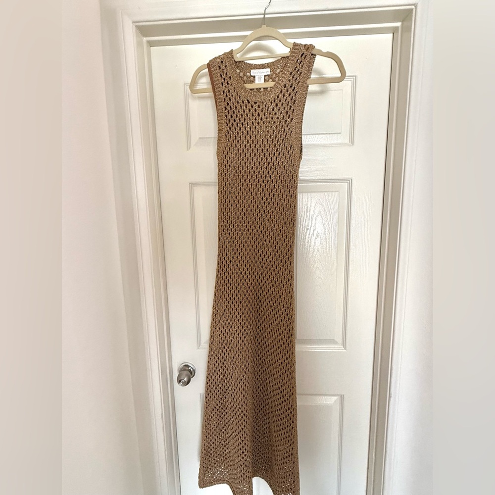 House of Harlow 1960 Crochet Bronze Knit Maxi Dress
